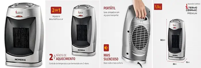 Aquecedor Termo Ceramic, Mondial, Preto,Prata, 1500W, 110V, A-05 - Melhores Aquecedores de Ambiente